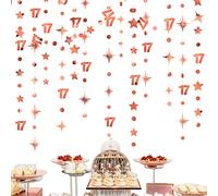 Rose Gold 17th Birthday Decorations Number 17 Circle Dot Star Garland Streamer Bunting Banner Backdrop for Girls Seventeen Year Old Birthday 17 and Fabulous Happy 17th Anniversary Party Supplies