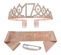 Rose Gold 17th Birthday Tiara Sash for Girls Princess Crown Crystal Queen Tiara Birthday Headbands Happy Birthday Decorations Birthday Sash Tiara Kit Girl Birthday Clothing Accessories Party Supplies