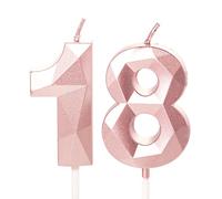 Rose Gold 18 Birthday Candles - Number 18 Candles for Cake, 18th Birthday Cake Toppers