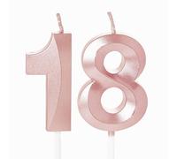 Rose Gold 18th Birthday Candles - Number 18 Candles for Birthday Cake Toppers