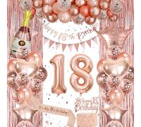 Rose Gold 18th Birthday Decoration for Girls - Happy 18th Birthday Banner, Triangle Flag Banner, Number 18 Balloons, Foil Curtains for Party Decorations