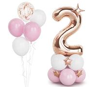 Rose Gold 2 Balloons,40 Inches Number 2 Balloons with Confetti Balloon,Large Helium Foil Mylar Digital Balloons for Girls Women Birthday Party Decorations Wedding Anniversary Engagement Supplies