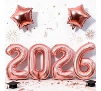 Rose Gold 2026 Balloons, 40 Inch Large Number 2026 Foil Balloon with 18 Inch Star Foil Balloon, Giant 2026 Happy New Years Balloons for 2026 Happy New Year Eve Christmas Party Decorations Supplies