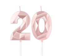 Rose Gold 20th Birthday Candles,3D Number 20 Candle for Cake,Girls 20th Birthday Decorations,Rose Gold 20 Candle Cake Topper for Girls Her Him Birthday Party Wedding Decorations