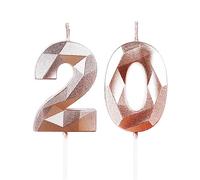 Rose Gold 20th Birthday Candles - Number 20 Cake Topper Decorations for Parties & Weddings