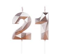 Rose Gold 21st Birthday Candles for Cake, Number 21 Candle for 21st Birthday Decorations, 3D Design Cake Topper Decor for Boys Girls Birthday Theme Party Weddings Anniversary Celebration Supplies