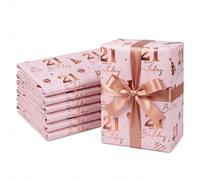 Rose Gold 21st Gift Wrapping Paper Sheets,6 Sheets 70x50cm Large 21st Birthday Paper Pink Friendly Gift Wrap Perfect for Wrapping Present or Flower for Girls Woman