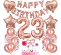 Rose Gold 23rd Birthday Decoration: Cake Topper, Balloons & More - Women's Gift
