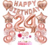 Rose Gold 24 Women Birthday Decoration - Cake Decoration, Balloon, Gift