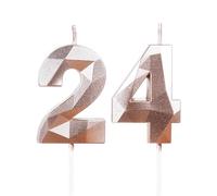 Rose Gold 24th Birthday Candles for Cake, Number 24 Candle for 24th Birthday Decorations, 3D Design Cake Topper Decor for Boys Girls Birthday Theme Party Weddings Anniversary Celebration Supplies