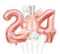 Rose Gold 24th Birthday Decorations for Her, 24 Balloon Number 40 Inch, Champagne Balloon for Rose Gold Birthday Decorations, Bachelorette Party Decorations