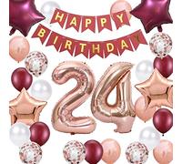 Rose Gold 24th Birthday Party Decorations - Happy Birthday Banner, Foil & Confetti Balloons for Women