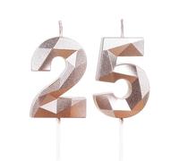 Rose Gold 25th Birthday Candles for Cake, Number 25 Candle for 25th Birthday Decorations, 3D Design Cake Topper Decor for Women Men Birthday Theme Party Weddings Anniversary Celebration Supplies