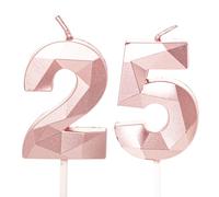 Rose Gold 25th Birthday Candles - Number 25 Candles for Cake, 25th Birthday Cake Toppers