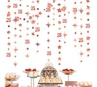 Rose Gold 25th Birthday Decorations Number 25 Circle Dot Twinkle Star Garland Metallic Hanging Streamer Bunting Banner Backdrop for Girls Twenty Five Year Old Birthday 25th Anniversary Party Supplies