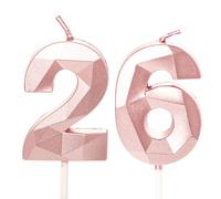 Rose Gold 26 Birthday Candles - Number 26 Candles for Cake, 26th Birthday Cake Toppers