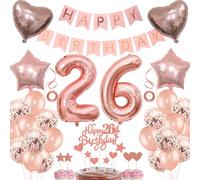 Rose Gold 26th Birthday Cake Topper - Woman, Balloons & Decoration Gift Set