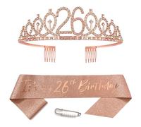 Rose Gold 26th Birthday Sash for Girls Birthday Princess Crown Queen Tiara Rhinestone Birthday Headbands Birthday Girl Sash Happy Birthday Decorations for Women 26 Year Old Birthday Party Supplies