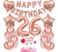 Rose Gold 26th Birthday Women Decoration Gift - Balloon, Cake Decoration, 26 Years Women