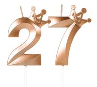 Rose Gold 27th Birthday Candles,Crown Number 27 Candle,72th Birthday Candle for Cake Decorations,Happy Birthday Candle Cake Topper Decor for Girls Boy Men Women Anniversary Birthday Party Supply