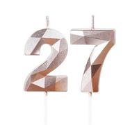 Rose Gold 27th Birthday Candles for Cake, Number 27 Candle for 27th Birthday Decorations, 3D Design Cake Topper Decor for Women Men Birthday Theme Party Weddings Anniversary Celebration Supplies