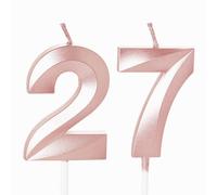 Rose Gold 27th Birthday Candles - Number 27 Candles for Cake, Women's 27th Birthday Cake Toppers