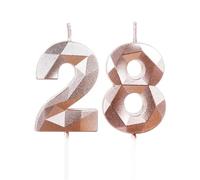 Rose Gold 28th Birthday Candles for Cake, Number 28 Candle for 28th Birthday Decorations, 3D Design Cake Topper Decor for Women Men Birthday Theme Party Weddings Anniversary Celebration Supplies