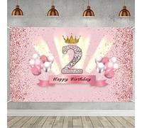 Rose Gold 2nd Birthday Banner - Girl's Party Crown & Table Decoration, Fabric Sign Poster, Glitter Pink