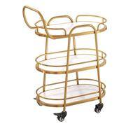 Rose Gold 3-Tier Serving Cart with Marble Top Lockable Wheels Wine Rack Rolling Drink Trolley - Elegant Bar Cart for Home Kitchen Parties & Events