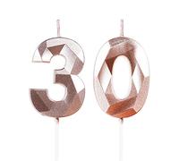 Rose Gold 30th Birthday Candles for Cake, Number 30 Candle for 30th Birthday Decorations, 3D Design Cake Topper Decor for Women Men Birthday Theme Party Weddings Anniversary Celebration Supplies