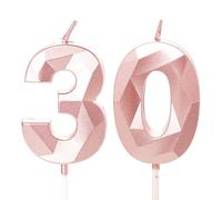 Rose Gold 30th Birthday Candles - Number 30 Candles for Cake, 30th Birthday Cake Toppers