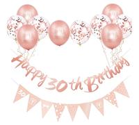 Rose Gold 30th Birthday Decorations for Women - 12pcs Kit With Happy Birthday Bunting Banner, Triangle Flag Banner, Balloons for Lady's Party