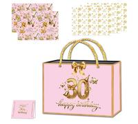 Rose Gold 30th Birthday Gift Bag with Handles, 30th Birthday Gift Bag 30thBirtday Wrapping Paper,Tissue Paper,Ribbon and Birthday Card for Girls Women Birthday-Gifts Wrapping