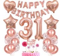 Rose Gold 31st Birthday Women Decoration - Balloon, Cake Decoration Gift for 31 Years Woman