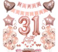 Rose Gold 31st Birthday Women Decoration - Balloon, Cake Decoration Gift for 31st Birthday Woman