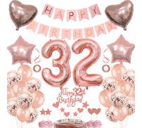 Rose Gold 32nd Birthday Cake Decoration - Woman's Birthday Gift With Balloons
