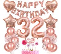 Rose Gold 32nd Birthday Women Decoration Gift - Balloon, Cake Decoration for 32 Years Woman