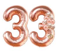 Rose Gold 33 Balloon Numbers - Giant 40 Inch | Rose Gold Confetti Balloons for Happy 33 Birthday Decorations for Women | Foil 33 Birthday Balloons for Anniversary, 33rd Birthday Party Decorations
