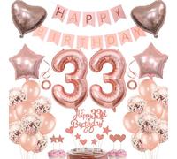 Rose Gold 33rd Birthday Women Decoration - Balloon, Cake Decoration Gift for 33 Years Woman