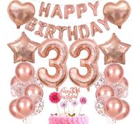 Rose Gold 33rd Birthday Women Decoration Gift - Balloon, Cake Decoration, 33 Years Woman