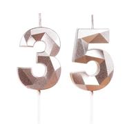 Rose Gold 35th Birthday Candles for Cake, Number 35 Candle for 35th Birthday Decorations, 3D Design Cake Topper Decor for Women Men Birthday Theme Party Weddings Anniversary Celebration Supplies