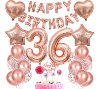Rose Gold 36th Birthday Cake Decoration - Balloon, Gift for Woman - 36 Years