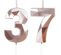Rose Gold 37th Birthday Candles, Number 37 Happy Birthday Candles, Rose Gold Cake Topper Decorations for Birthday Party, Wedding Anniversary Celebration Supply for Men Women（Age 37）