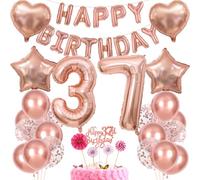 Rose Gold 37th Birthday Women Decoration - Balloon, Cake Decoration Gift for 37th Birthday Woman