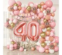 Rose Gold 40th Birthday Decorations for Women, 40th Birthday Balloon Arch Garland Kit with Number 40 Foil Balloons, Happy Birthdays Banner, Confetti Balloon for Women Party Decorations Supplies Age 40