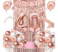 Rose Gold 40th Birthday Party Decorations For Women - Happy 40th Birthday Banner, Crown, Sash, Cake Topper, Number Balloon