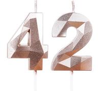 Rose Gold 42nd Birthday Candles, Number 42 Happy Birthday Candles, Rose Gold Cake Topper Decorations for Birthday Party, Wedding Anniversary Celebration Supply for Men Women（Age 42）