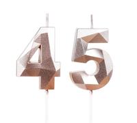 Rose Gold 45th Birthday Candles for Cake, Number 45 Candle for 45th Birthday Decorations, 3D Design Cake Topper Decor for Women Men Birthday Theme Party Weddings Anniversary Celebration Supplies