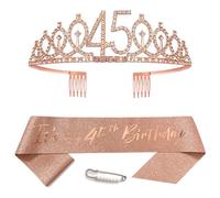 Rose Gold 45th Birthday Sash for Women Birthday Princess Crown Queen Tiara Rhinestone Birthday Headbands Birthday Queen Sash Happy Birthday Decorations for Women 45 Year Old Birthday Party Supplies