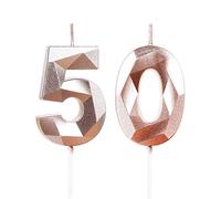 Rose Gold 50th Birthday Candles for Cake, Number 50 Candle for 50th Birthday Decorations, 3D Design Cake Topper Decor for Women Men Birthday Theme Party Weddings Anniversary Celebration Supplies